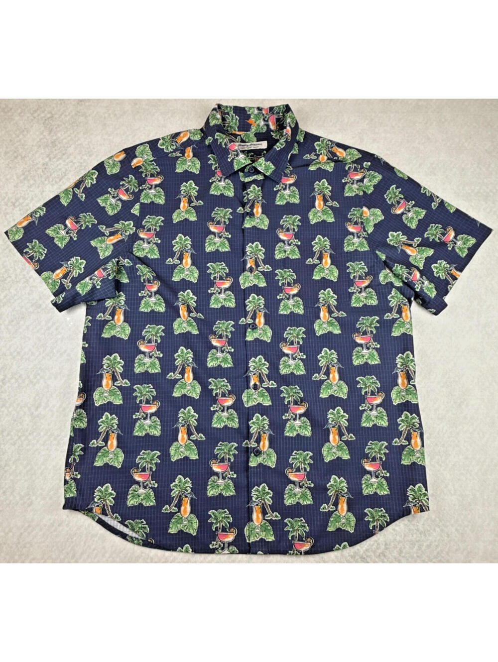 Tommy Bahama Mens Large Navy Bahama‎ Coast Hawaiian IslandZone Button Up Shirt